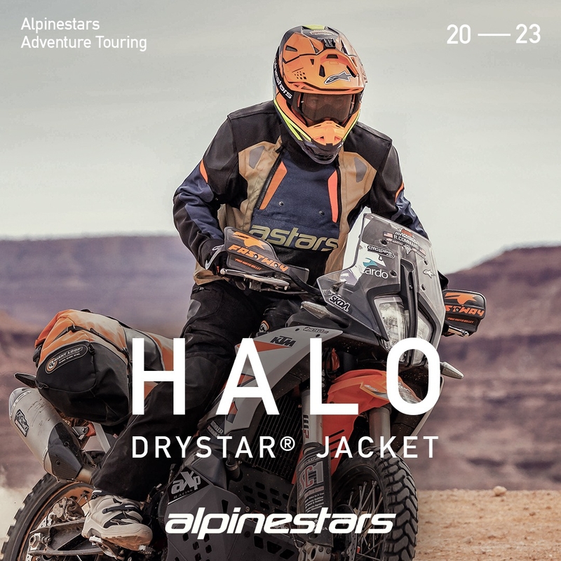 Alpinestars Halo Drystar motoros kabát sötétkék-khaki-narancssárga-fekete