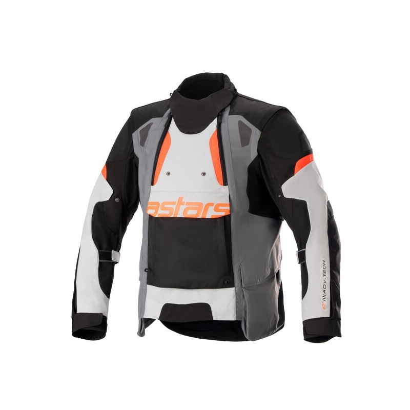 Alpinestars Halo Drystar motoros kabát világosszürke-sötétszürke-fekete-fluo piros