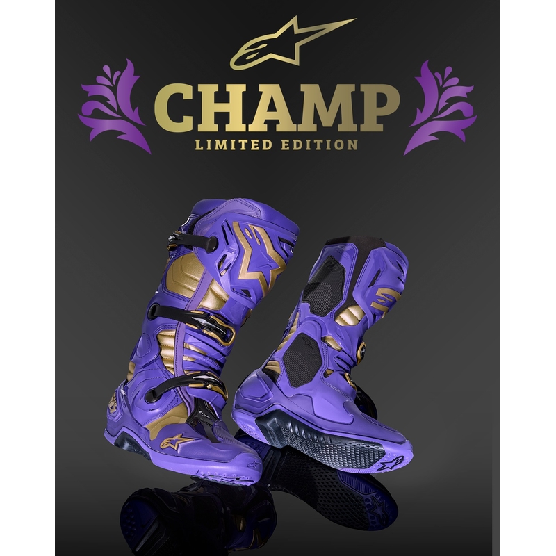Alpinestars Tech 10 limitált kiadás Champ motoros csizma lila-arany