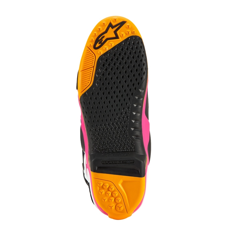 Alpinestars Tech 10 limitált kiadás Coast motoros csizma fehér-sötétkék-rózsaszín-fluo sárga-narancssárga-fekete