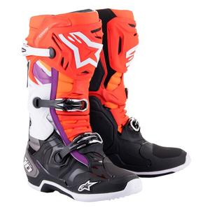 Alpinestars Tech 10 motoros csizma narancssárga-sárga-lila-fehér-fekete