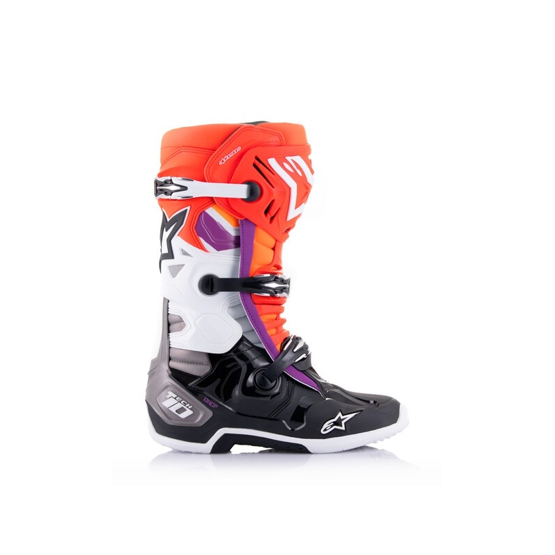 Alpinestars Tech 10 motoros csizma narancssárga-sárga-lila-fehér-fekete