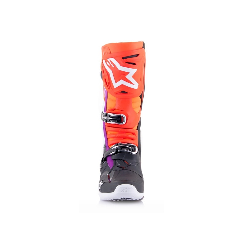 Alpinestars Tech 10 motoros csizma narancssárga-sárga-lila-fehér-fekete