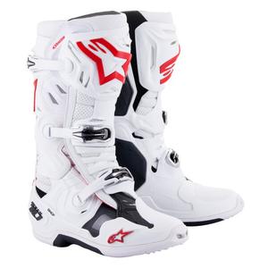 Alpinestars Tech 10 Supervented perforált motoros csizma fehér-piros-fekete