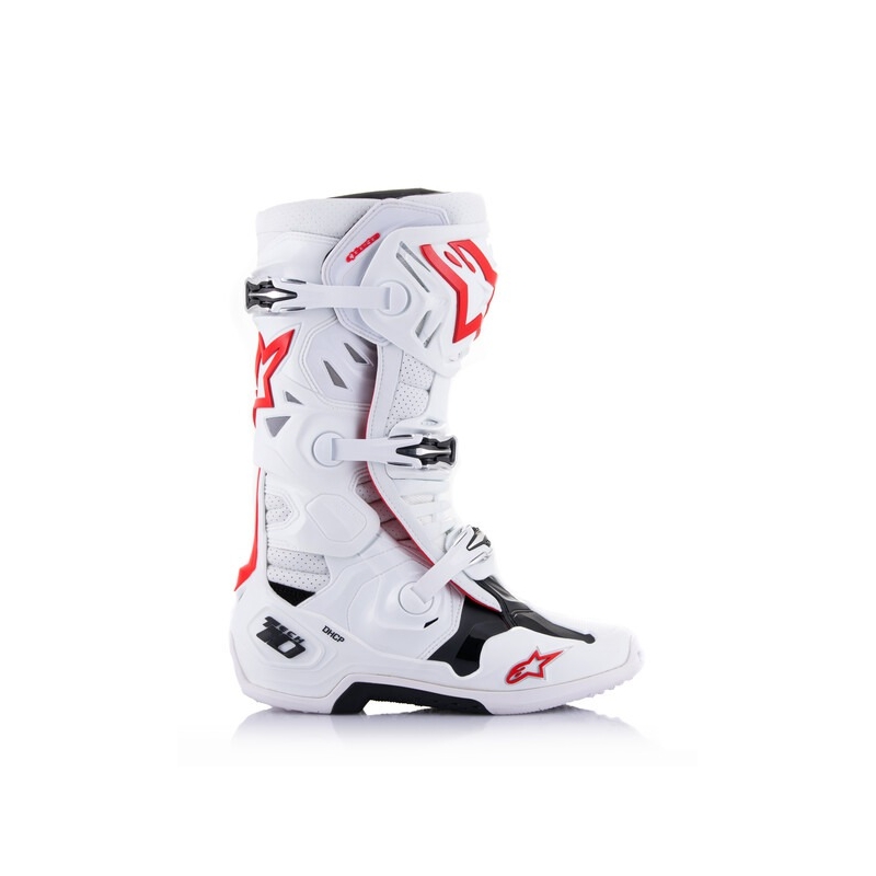 Alpinestars Tech 10 Supervented perforált motoros csizma fehér-piros-fekete