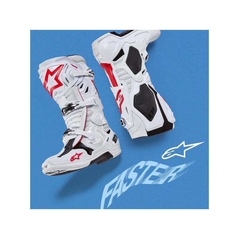 Alpinestars Tech 10 Supervented perforált motoros csizma fehér-piros-fekete