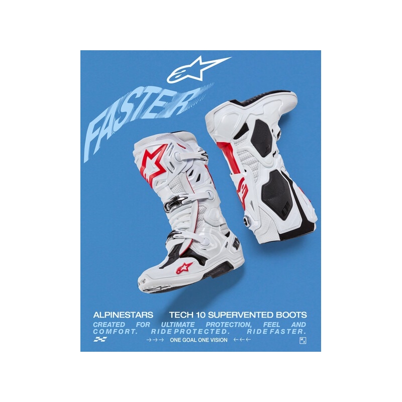 Alpinestars Tech 10 Supervented perforált motoros csizma fehér-piros-fekete