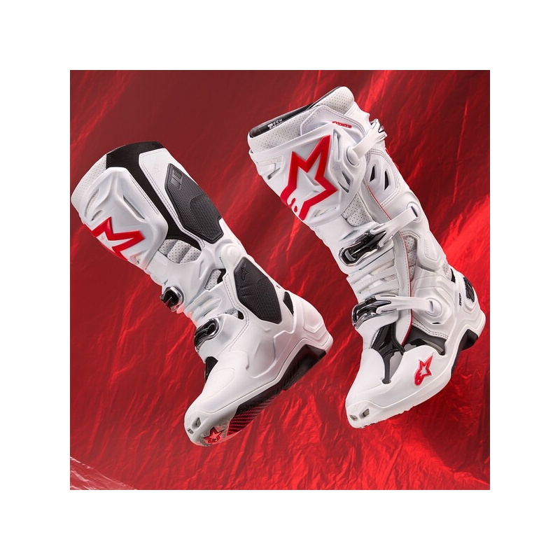 Alpinestars Tech 10 Supervented perforált motoros csizma fehér-piros-fekete