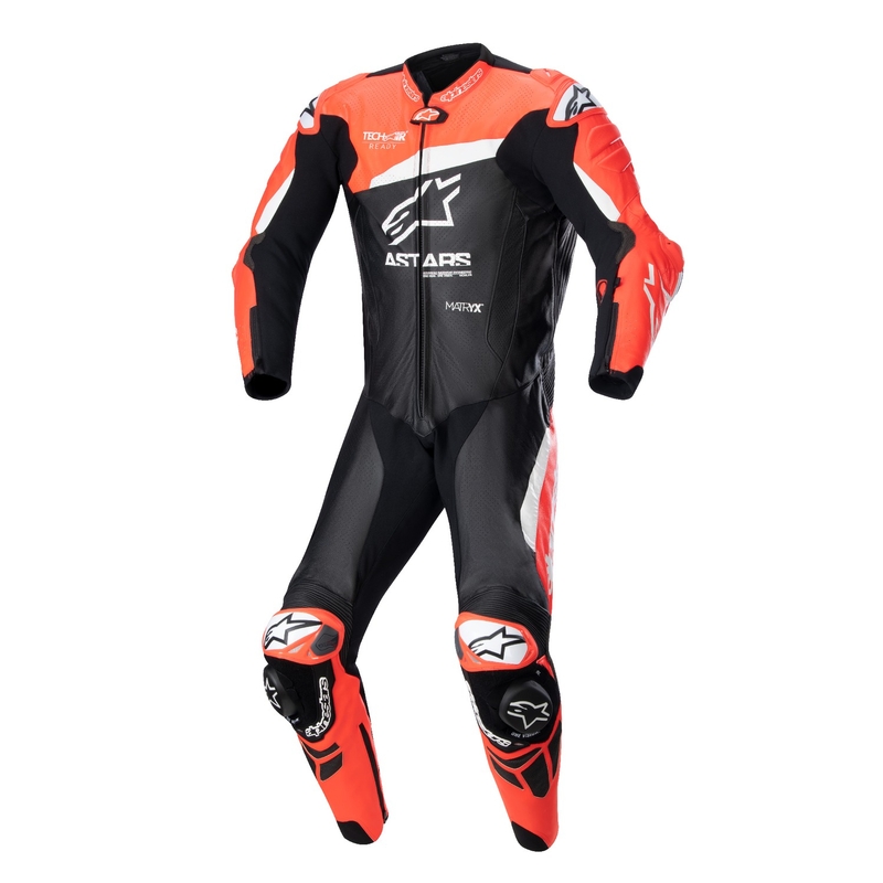 Alpinestars GP Plus 4 - TECH-AIR kompatibilis egyrészes bőr overál fekete-fluo piros-fehér kiárusítás