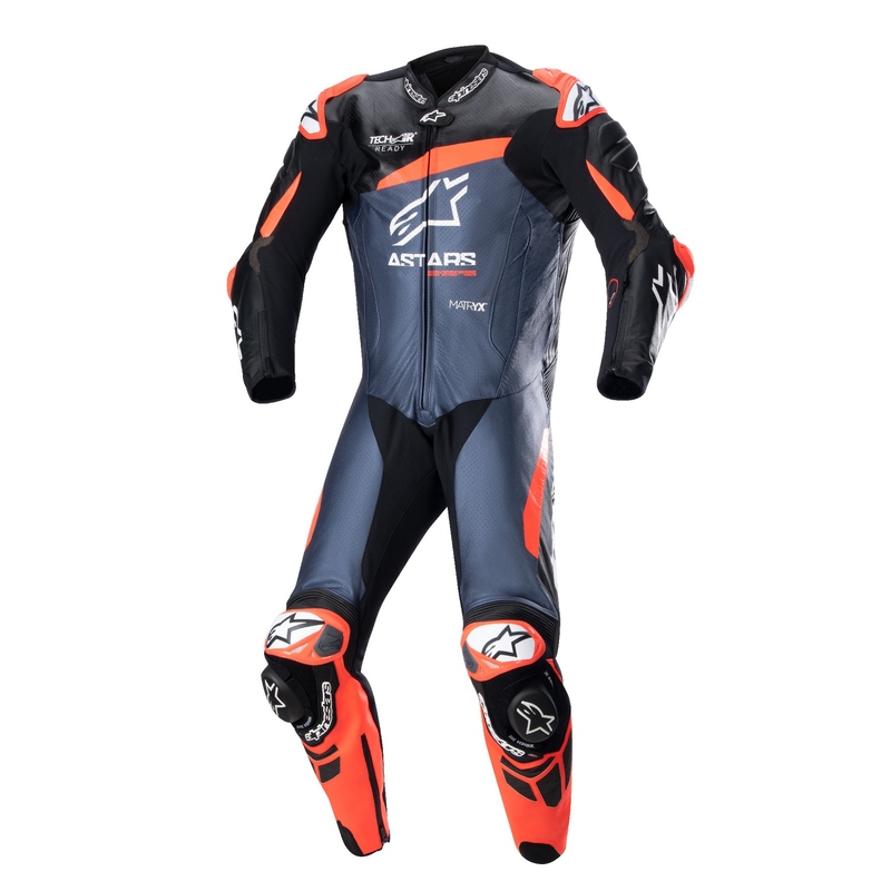 Alpinestars GP Plus 4 - TECH-AIR kompatibilis egyrészes bőr overál fekete-fluo piros-sötétkék