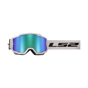 LS2 Charger H-V motokrossz szemüveg fehér, zöld irídium plexivel