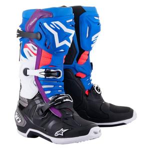 Alpinestars Tech 10 Supervented perforált motoros csizma kék-lila-rózsaszín-fehér-szürke-fekete
