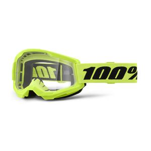 100% STRATA 2 gyerek motocross szemüveg neon sárga, átlátszó plexivel