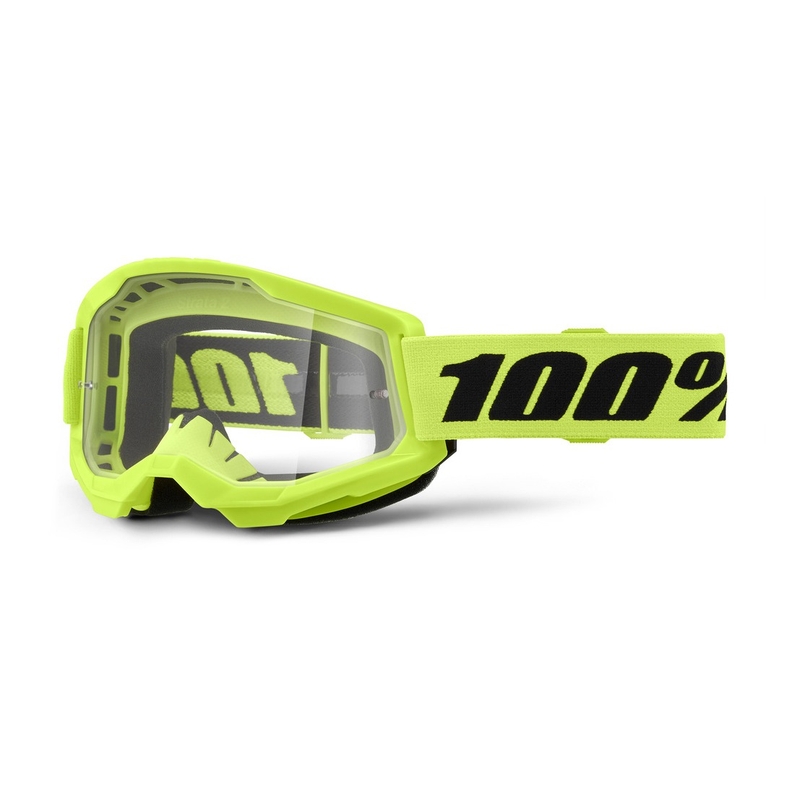 100% STRATA 2 gyerek motokrossz szemüveg neon sárga, átlátszó plexi