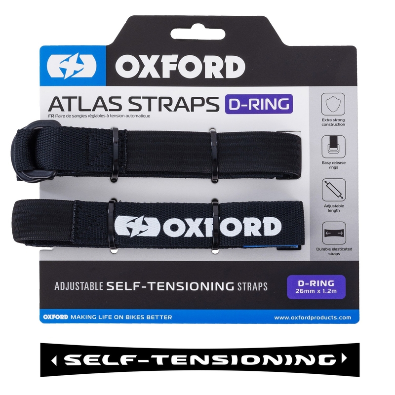 Oxford Atlas D-Ring csomagrögzítő pántok 2 drb fekete 26 mm x 1,2 m