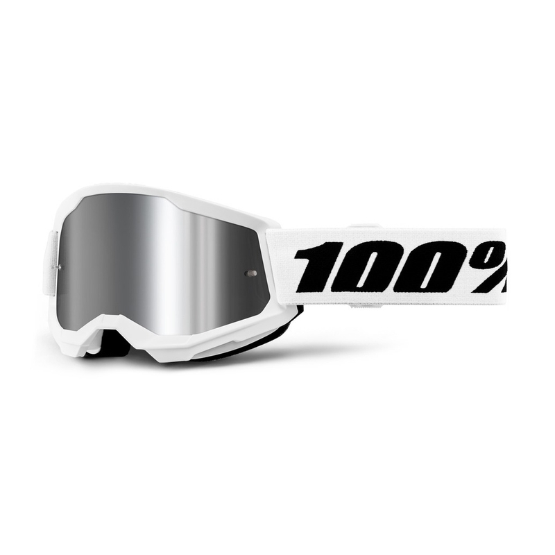 100% STRATA 2 gyerek motocross szemüveg fehér, ezüst plexivel