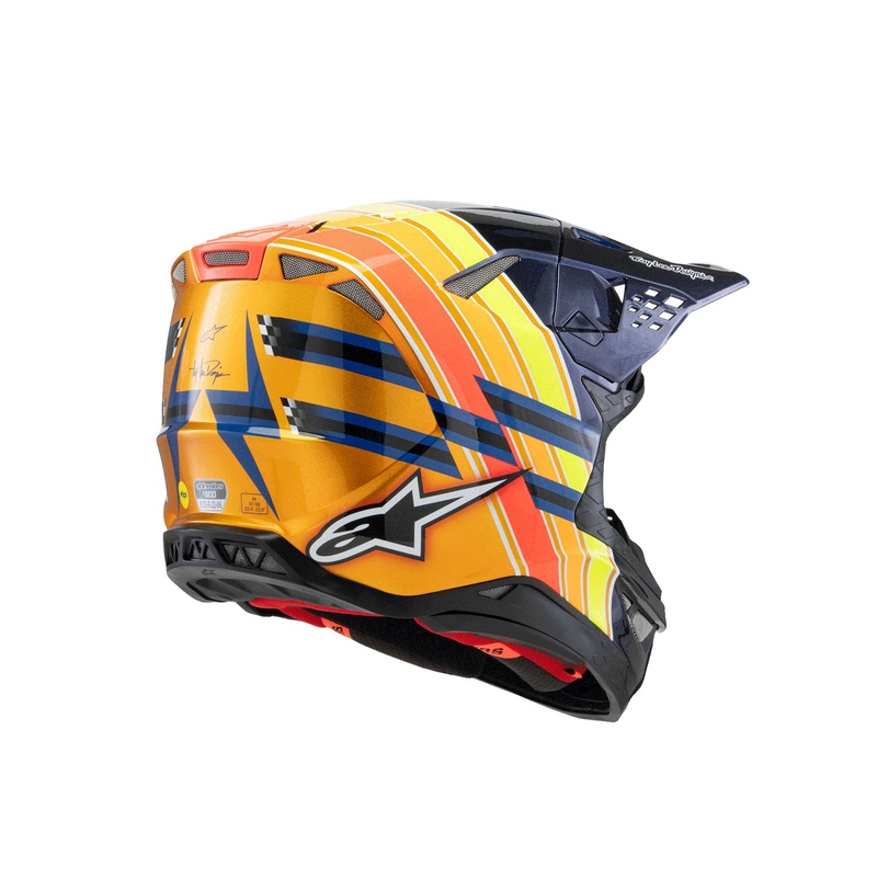 Alpinestars Supertech S-M10 TROY LEE DESIGNS kiadás motokrossz bukósisak gyöngyház kék-fluo narancssárga-sárga-piros