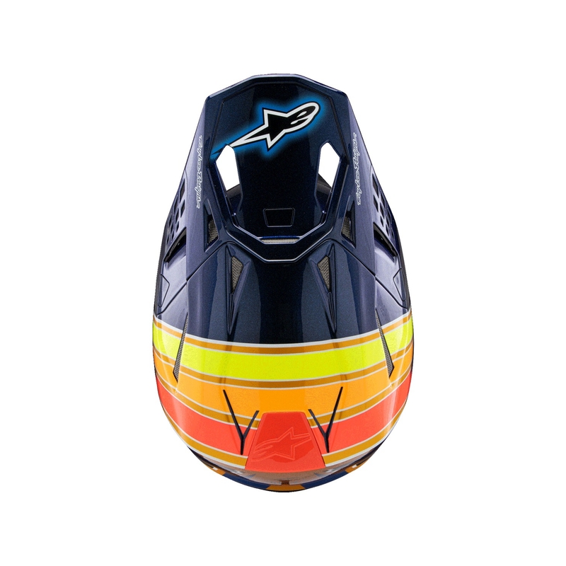 Alpinestars Supertech S-M10 TROY LEE DESIGNS kiadás motokrossz bukósisak gyöngyház kék-fluo narancssárga-sárga-piros