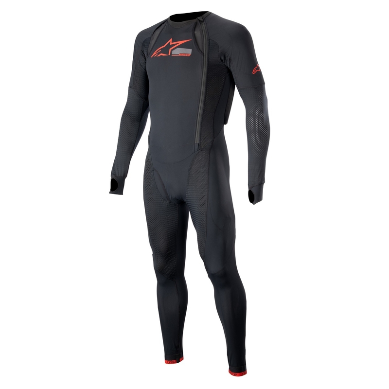 Az Alpinestars TECH-AIR®10 légzsákos mellény külső rétege hosszú lábakkal fekete-piros-szürke