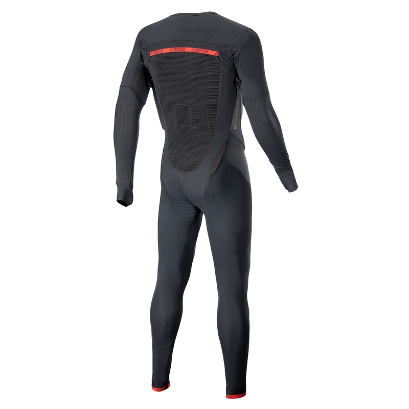 Az Alpinestars TECH-AIR®10 légzsákos mellény külső rétege hosszú lábakkal fekete-piros-szürke