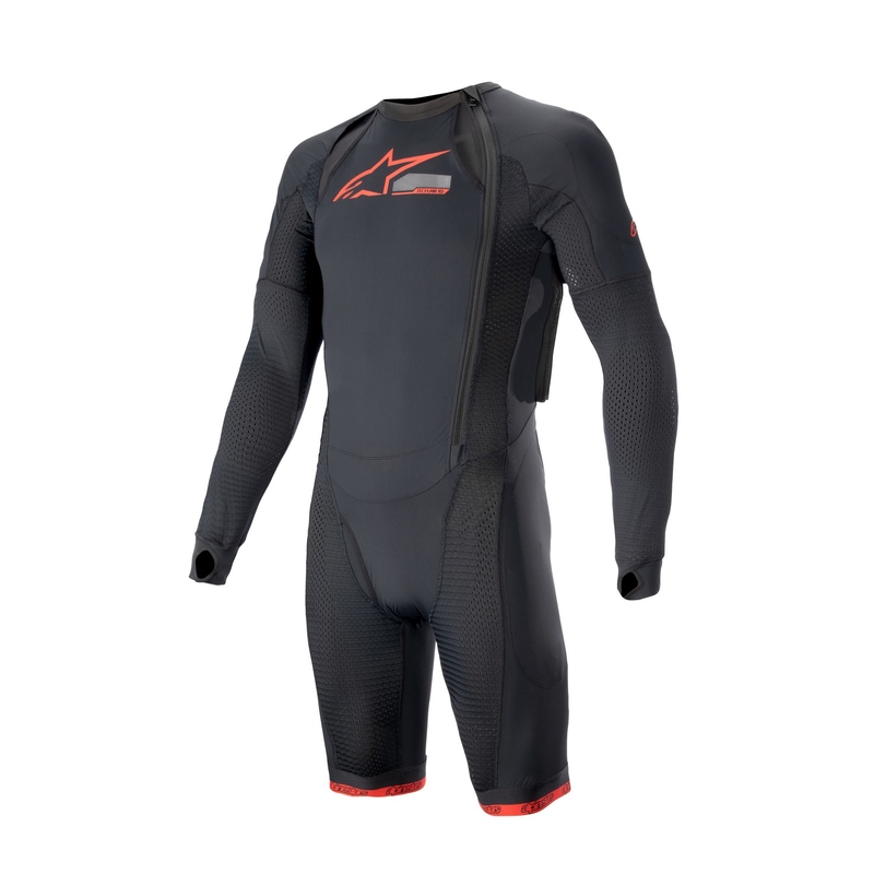 Az Alpinestars TECH-AIR®10 légzsákos mellény külső rétege rövid lábakkal fekete-piros-szürke
