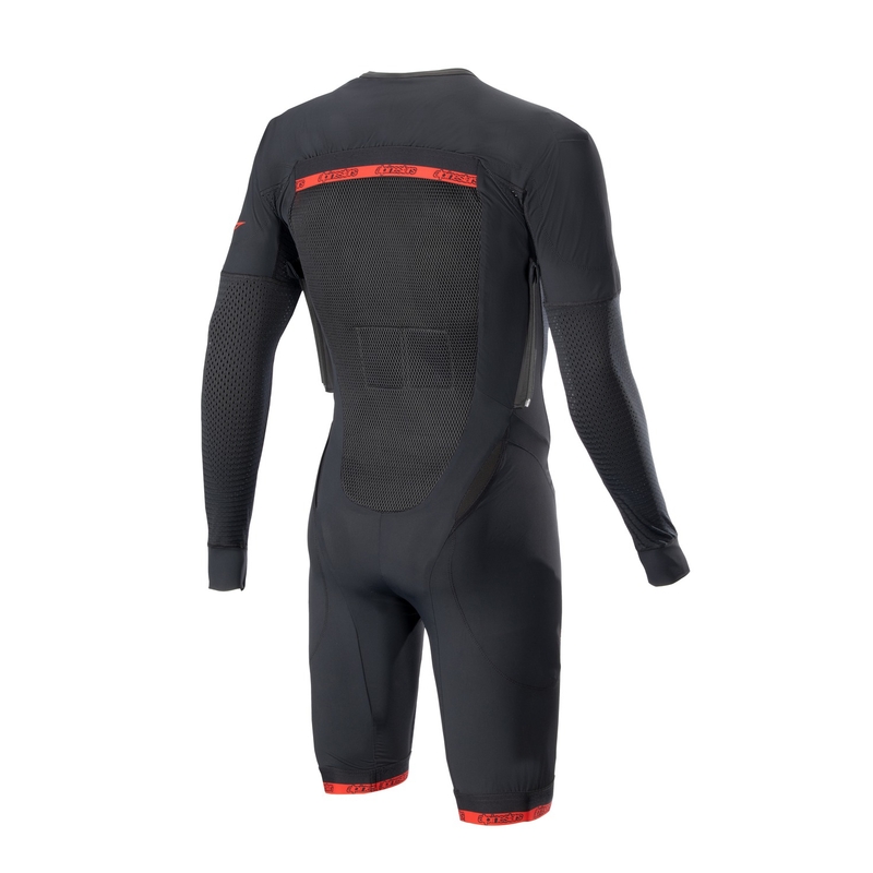Az Alpinestars TECH-AIR®10 légzsákos mellény külső rétege rövid lábakkal fekete-piros-szürke
