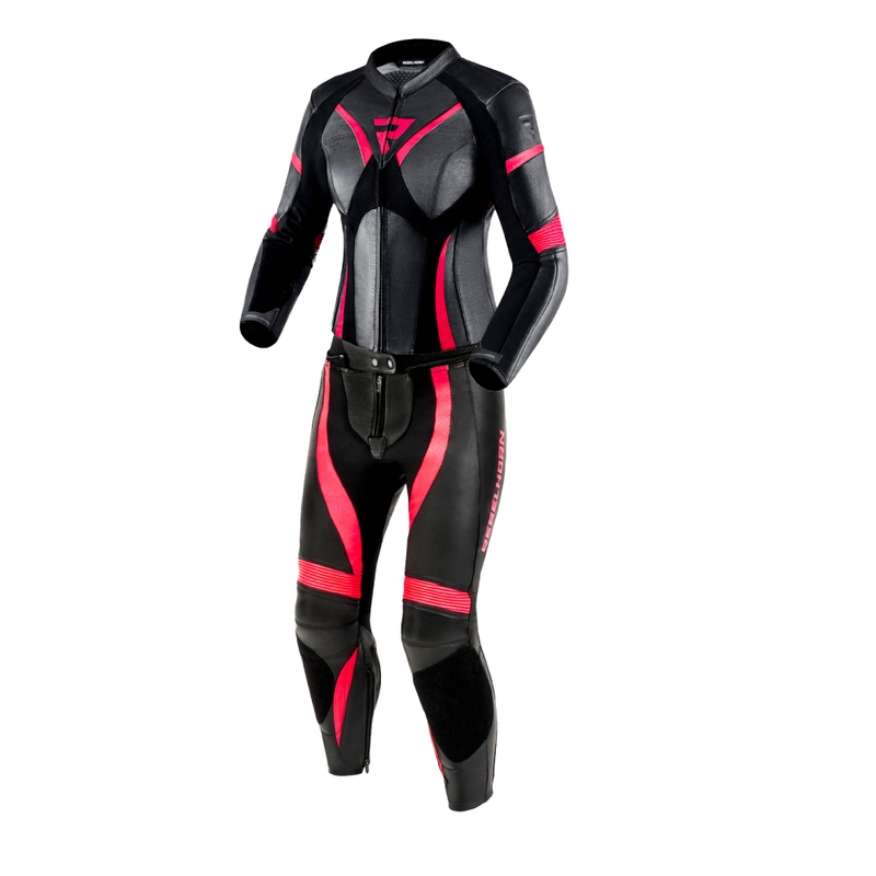 Rebelhorn Rebel női motoros bőroverál fényes fekete-rózsaszín