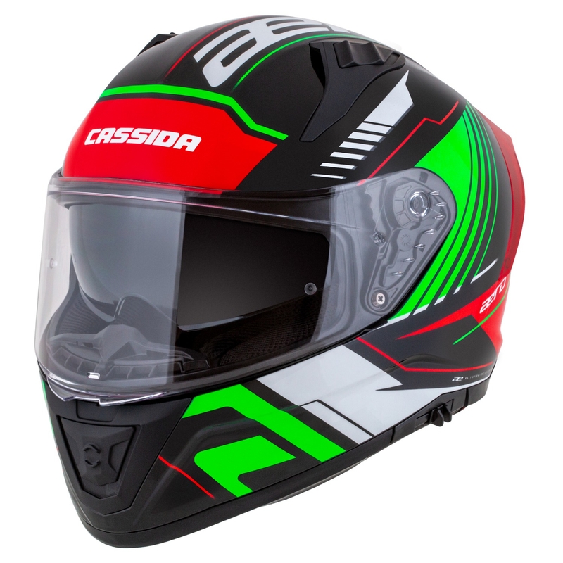 Cassida Aero Drome zárt motoros sisak fekete-piros-zöld-fehér