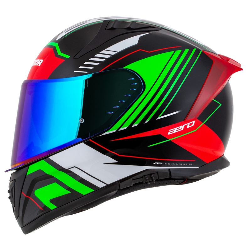 Cassida Aero Drome zárt motoros sisak fekete-piros-zöld-fehér
