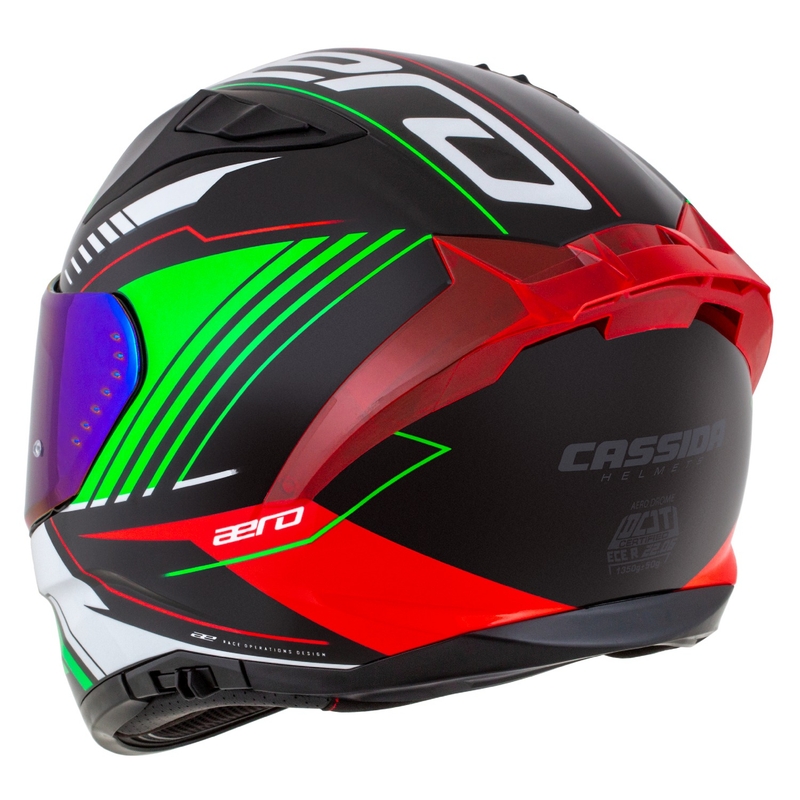 Cassida Aero Drome zárt motoros sisak fekete-piros-zöld-fehér