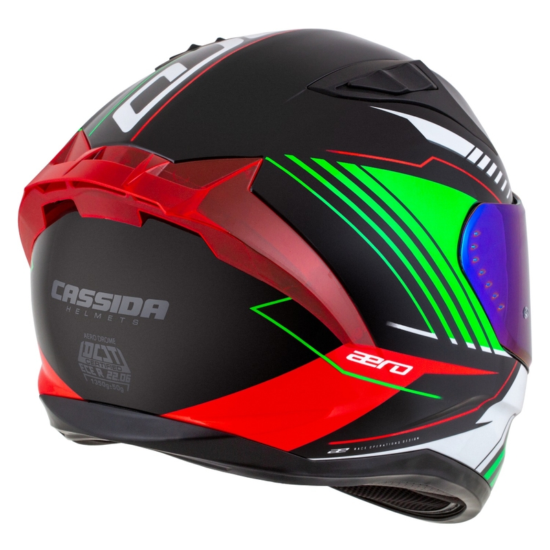 Cassida Aero Drome zárt motoros sisak fekete-piros-zöld-fehér
