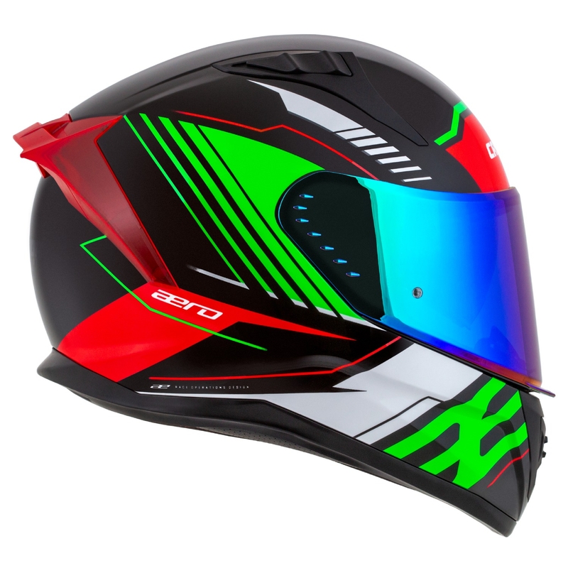 Cassida Aero Drome zárt motoros sisak fekete-piros-zöld-fehér