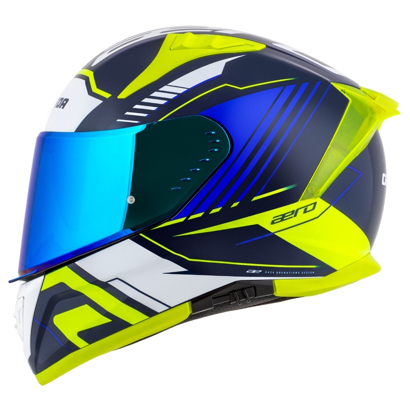 Cassida Aero Drome zárt motoros sisak kék-fluo sárga-világoskék-fehér