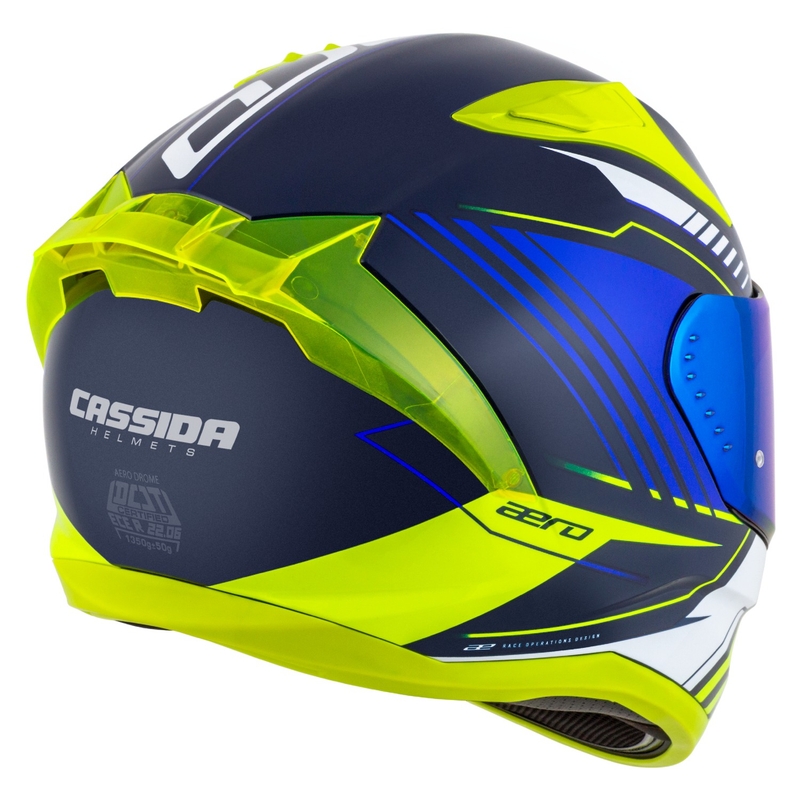 Cassida Aero Drome zárt motoros sisak kék-fluo sárga-világoskék-fehér