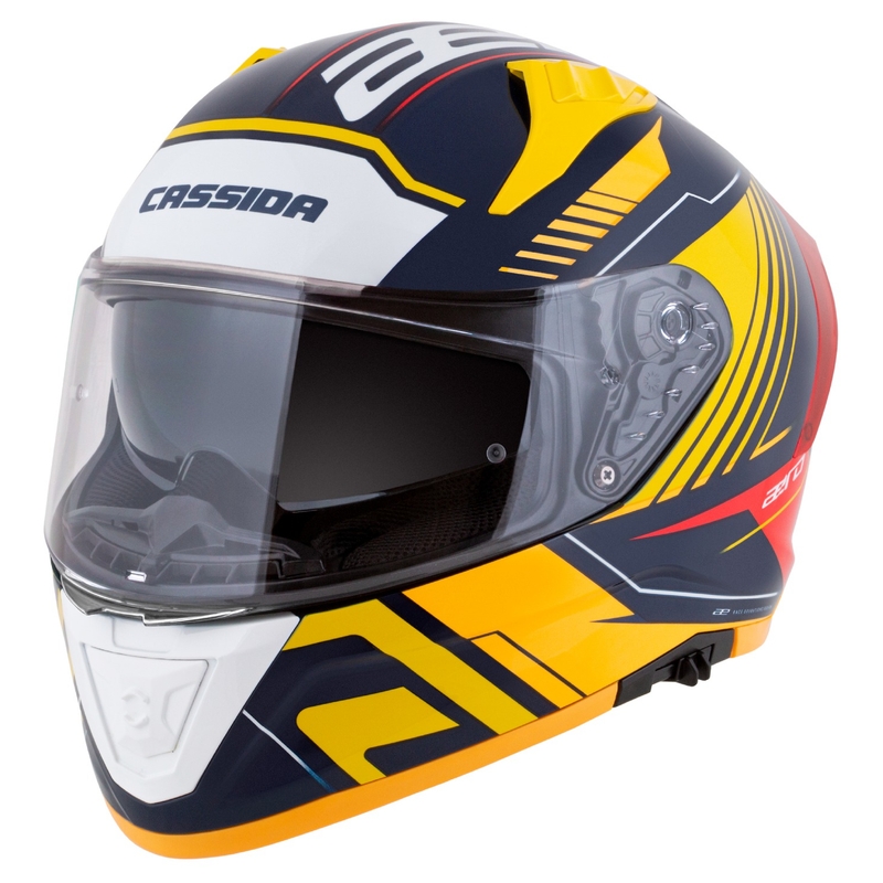 Cassida Aero Drome zárt motoros sisak kék-fluo sárga-narancssárga-piros-világoskék-fehér