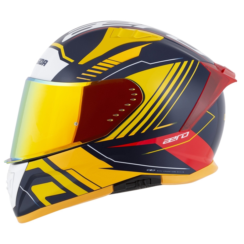 Cassida Aero Drome zárt motoros sisak kék-fluo sárga-narancssárga-piros-világoskék-fehér