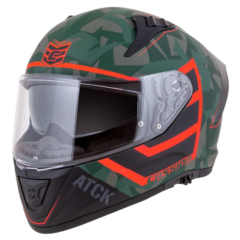 Cassida Aero ATCK zárt motorkerékpár sisak camo zöld-fekete-szürke-narancssárga