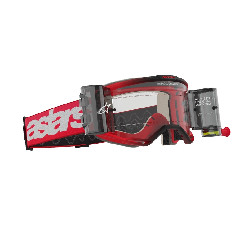 Alpinestars Vision 5 Blaze ROLL-OFF Wide Vision motokrossz szemüveg piros, átlátszó plexivel