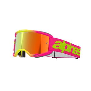 Alpinestars Vision 5 Wordmark motokrossz szemüveg rózsaszín-fluo sárga, piros tükrös plexivel