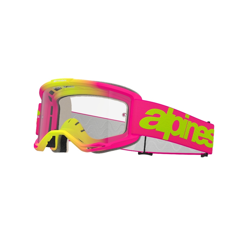 Alpinestars Vision 5 Wordmark motokrossz szemüveg rózsaszín-fluo sárga, átlátszó plexivel
