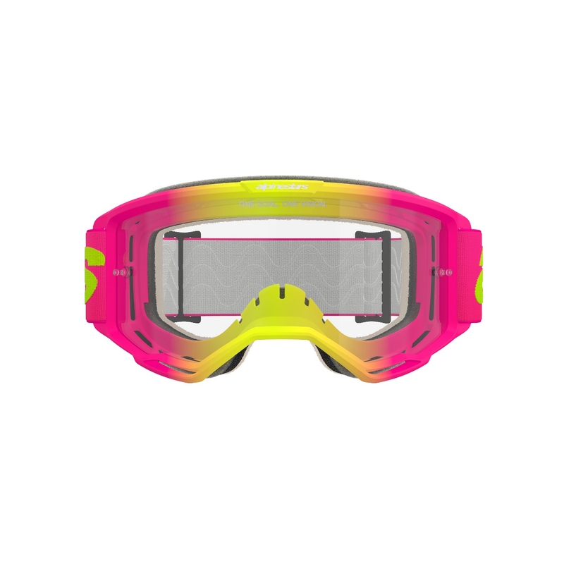 Alpinestars Vision 5 Wordmark motokrossz szemüveg rózsaszín-fluo sárga, átlátszó plexivel
