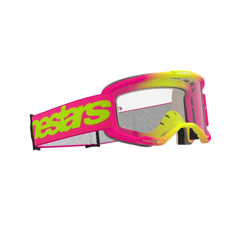 Alpinestars Vision 5 Wordmark motokrossz szemüveg rózsaszín-fluo sárga, átlátszó plexivel