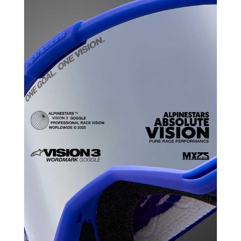 Alpinestars Vision 3 Wordmark motokrossz szemüveg kék, ezüst tükrös plexivel