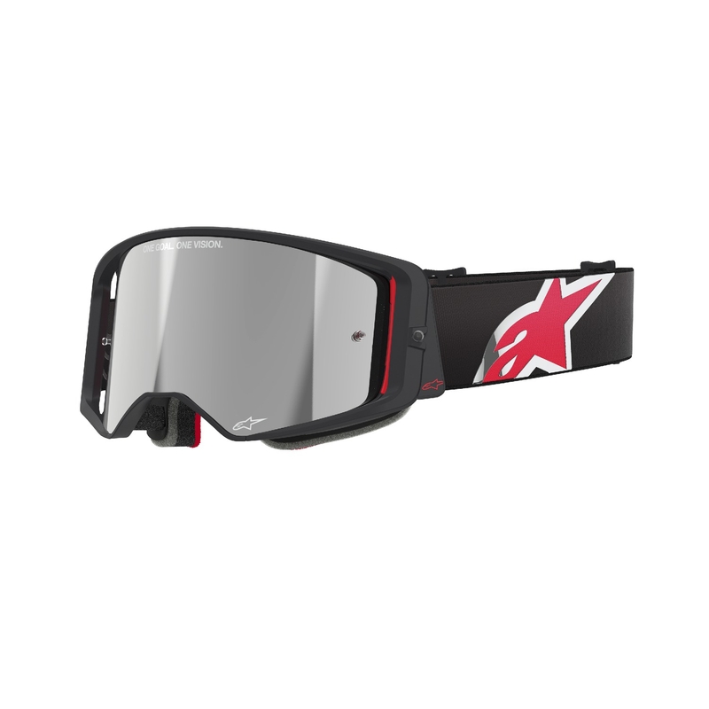 Alpinestars Supertech Corp motocross szemüveg fekete-piros, tükörezüst plexivel