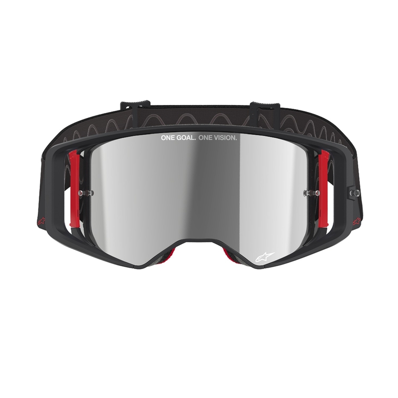 Alpinestars Supertech Corp motocross szemüveg fekete-piros, tükörezüst plexivel