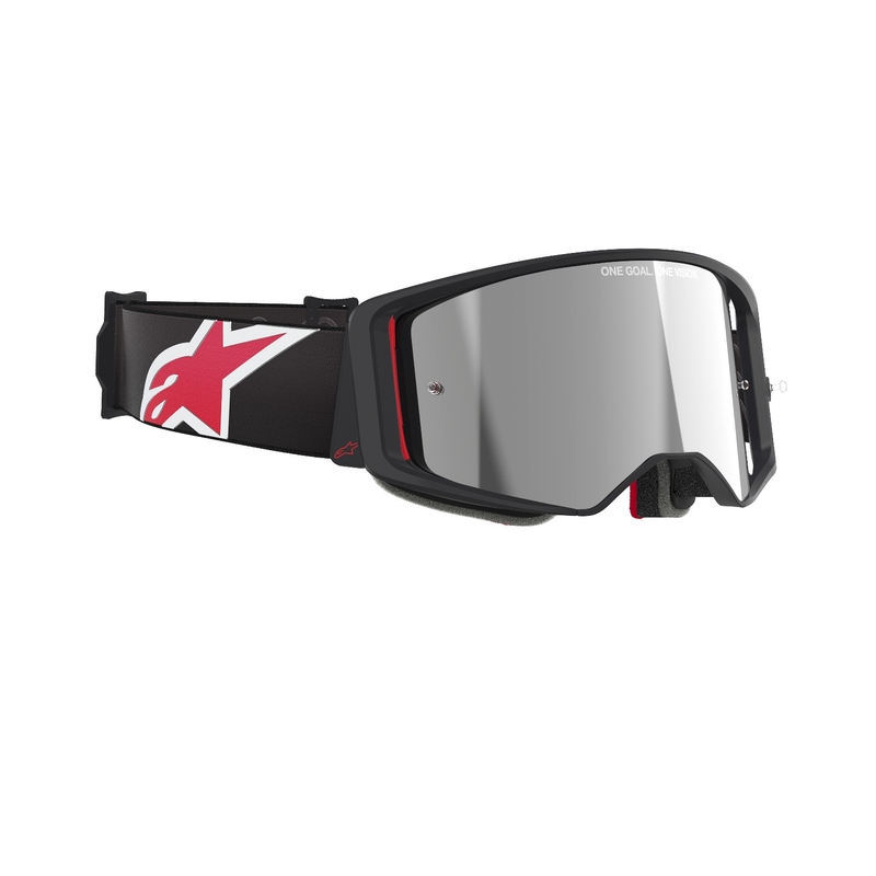 Alpinestars Supertech Corp motocross szemüveg fekete-piros, tükörezüst plexivel