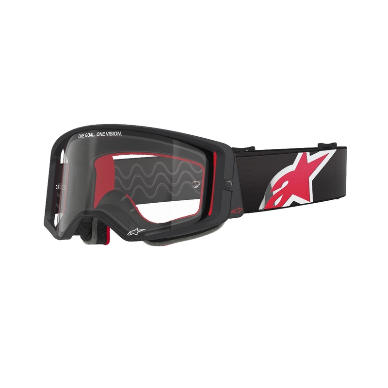 Alpinestars Supertech Corp motocross szemüveg fekete-piros, átlátszó plexivel