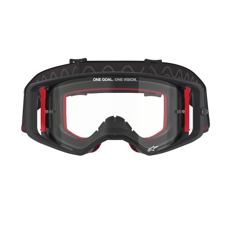 Alpinestars Supertech Corp motocross szemüveg fekete-piros, átlátszó plexivel