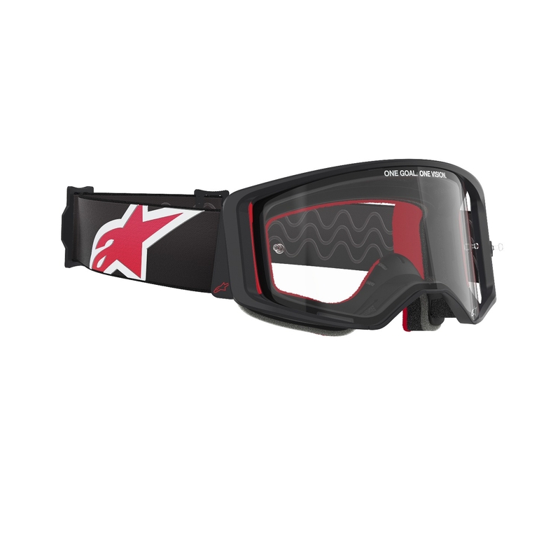 Alpinestars Supertech Corp motocross szemüveg fekete-piros, átlátszó plexivel
