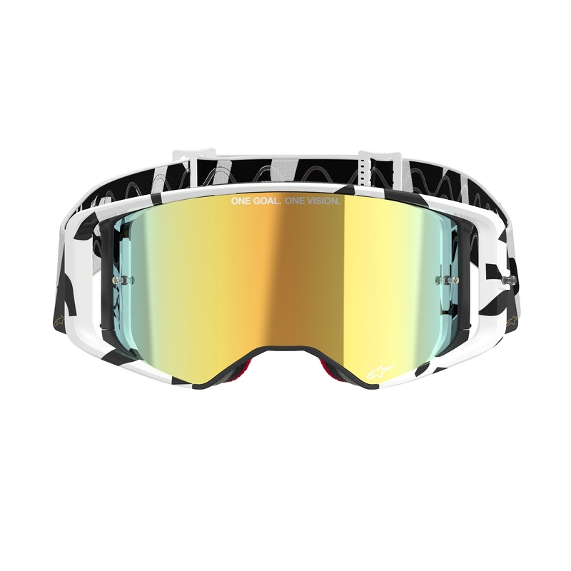 Alpinestars Supertech Corp motocross szemüveg fehér-arany, tükörarany plexivel
